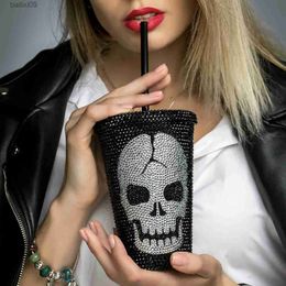 Tumblers Skull Cup with Rhinestones Bling Tumbler with Straw Double Wall Cups with Lids Girls Water Bottle Personalised Gifts for Friends T230905