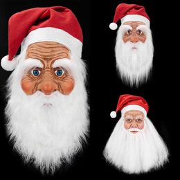 Party Masks Halloween Mask Latex Headgear Santa Claus White Beard Old Man Mask Christmas Party Cosplay Masks Prop High Quality Gift T230905