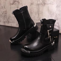 Platform New Men Ankle Fashion Split Leather Thick Bottom Motorcycle Boots Male Streetwear Botas Hombre AA fd