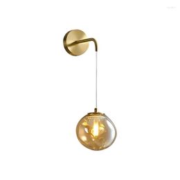 Wall Lamps Creative Copper Lamp Amber Glassshade Living Room TV Background Light Bedroom Study Bedside Nordic Home Decor