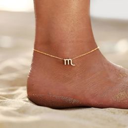 Bohemian Fashion Zodiac Constellation Anklets Gold Colour Metal Punk Style Bracelets For Women Party Summer Charm Leg Chain Foot Jewellery