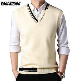 Men's Vests Men Knit Vest Korean Style Sleeveless Jumpers Plus Size 100kg Patchwork Sweater Pullover V Neck for Autumn Winter 0017917 230904