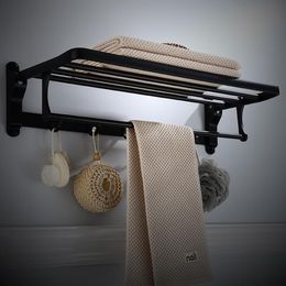 Bathroom Towel Rack Aluminum Black White 50-60 cm Towel Holder Folding Wall Mounted Bathroom Rail Holder Hanger Bar2228