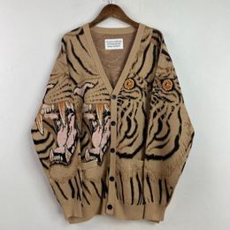 Men's Sweaters 2023ss Tiger Jacquard WACKO MARIA Cardigan Men Women 1 Quality Casual Oversized Knitted Jackets 230904