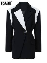 Women's Suits Blazers EAM Women Black White Color-block Elegant Blazer Lapel Long Sleeve Jacket Fashion Spring Autumn 1DF076201 230904