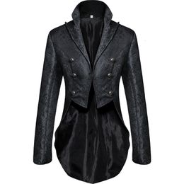 Men's Trench Coats Mens Gothic Jacquard Tailcoat Halloween Stage Show Costumes For Men Mediaeval Irregular Hem Steampunk Victorian Jacket 230904