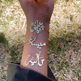 Pendant Necklaces Gelang Nama Arab Kustom untuk Wanita Baja Tahan Karat Warna Emas Tulisan Tangan ID Gelang Jimat Perhiasan Islam Gelang 230904