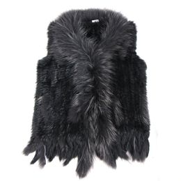 Womens Fur Faux high quality Retailwholesale Raccoon Dog Collar Trim Women Knitted Natural Rabbit Vest Giletwaistcoat 230904