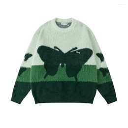 Men's Sweaters Mink Hair Contrast Strip Butterfly Round Neck Ropa Hombre Sweater Unisex Pullover Streetwear Baggy Y2k Casaco Masculino Knit