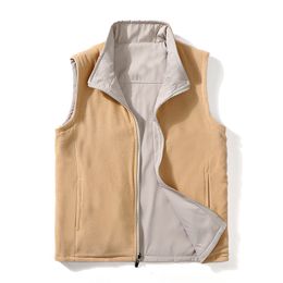 Men's Vests Mens Full Zip Fleece Vest Sleeveless Company Staff Team Work Uniforms Stand Up Solid Color Tank Top Windproof Polar Fleece Vest 230904