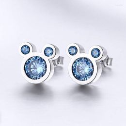 Stud Earrings 925 Silver Needle Blue Zircon Cartoon Animals For Women Girls Kids Birthday Jewellery Gift Pendientes Eh2036