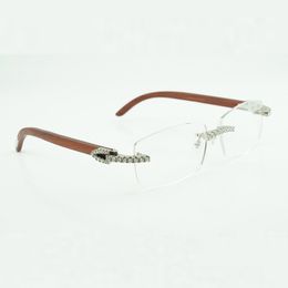 Moissanite 다이아몬드 고급 패션 나무 안경 3524015 천연 오리지널 나무 다리 명확한 안경 렌즈 무료 배송