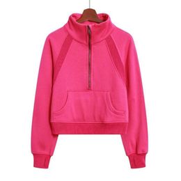 Halber Reißverschluss Stehkragen Scuba Hoodie Lu-43 Damen Yoga Sportmantel Herbst Fleece Dicke Jacke mit Taschen Sweatshirts