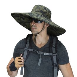 Wide Brim Hats Bucket 16cm Long Sun Hat Breathable Safari Men Women Boonie Summer UV Protection Cap Hiking Fishing Beach 230904