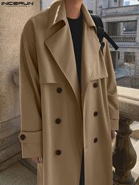Men's Trench Coats INCERUN Fashion Men Lapel Long Sleeve Loose Double Breasted Style Streetwear 2023 Casual Windbreaker S5XL 230904