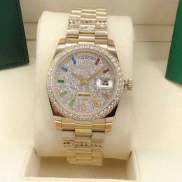 2023 Ladies Automatic Watch 36mm diamond bezel Sapphire face Rainbow square diamond ding stainless steel discount waterproof311T