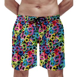 Men's Shorts Gym Colourful Math Retro Swim Trunks Numbers Print Male Quick Dry Running Plus Size Board Short Pants