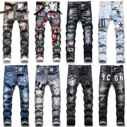 Designer Jeans Mens slim fit stack jeans man Embroidery Oversize pants Patch Hole Straight Fashion High jeans for men Biker Zipper Washed Straight Fit pantalones