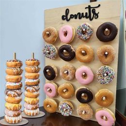 Wooden 20 Donut Wall Stand Wedding Decoration Boy Girl Birthday Party Donuts Stand Baby Shower Doughnut Weds Deco 211109200s