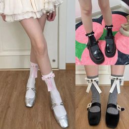 Women Socks Spring Summer Sock Ballet Y2k Flash Rhinestones Sweet BowS Cotton Foot Wear Solid Color Stocking For Daily