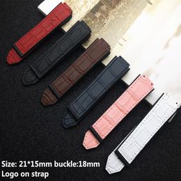 New Colourful Leather silicone Watchband for strap women and watch accessories 15 21mm belt 18mm buckle logo on250D