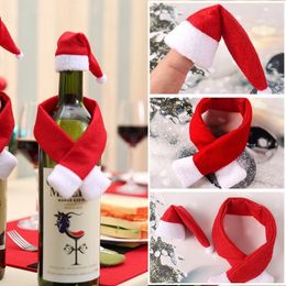 Christmas Decorations 52set Wine Bottle Covers Scarf Hat Decoration Year Gift Kitchen Tableware Accessories 230905