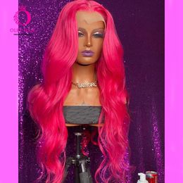 Lace Wigs Rambut Palsu Sintetis Pink 30 Inci Tanpa Lem 13X4 Renda Transparan Depan Tarik Ratu Sebelum Dipetik Wig Cosplay untuk Wanita Kulit Hitam 230905