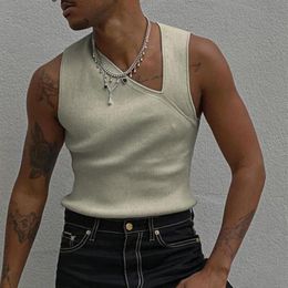 Men's Tank Tops Men Tank- Slash Neck Knitted Vest Solid Color Stylish Sleeveless Slim- Fit Summer Fashion Casual Loose Street242M