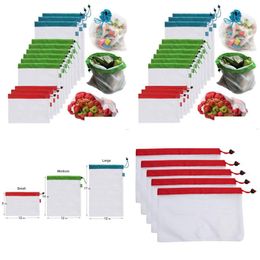 Storage Bags Reusable Mesh Produce Premium Washable Eco Friendly For Grocery Shop Fruit Vegetable 20Sets Drop Delivery Home Garden Hou Otzv0