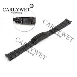 CARLYWET 20mm Black Stainless Steel Solid Curved End Screw Links New Style Glide Lock Clasp Steel Watch Band Bracelet Strap2596