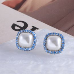 Stud Romantic Blue Diamond Square Geometry Designer Stud Earrings for Women OL Sweet Mother of Pearl Love Charm Elegant Earings Earring Ear Rings Jewellery