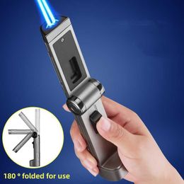 180 ° Folding Double Flame Jet Lighter Metal Windproof Outdoor Camping BBQ Cigar No Gas Torch Without Butane Gift For Men 7UPC