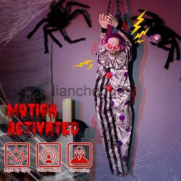 Party Decoration Halloween Decor Electric Toys Hanger Clown Nurse Witch Voice Control Electric Horror Props LED Glowing Eyes Creepy Sound Ghost x0905