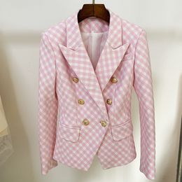 Womens Suits Blazers HIGH STREET est Designer Jacket Slim Fit Lion Buttons Double Breasted Tweed Plaid Blazer 230904