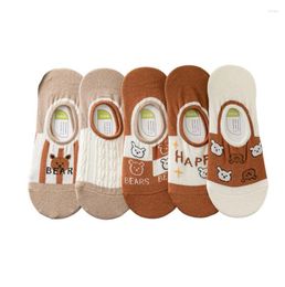 Women Socks 10 Pairs Spring Summer Cute Bear Fashion Wild Shallow Mouth Invisible Female Slipper Sock Soft Sox 2023