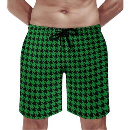 Men's Shorts Board Retro Houndstooth Beach Trunks Black And Green Males Quick Dry Surfing Plus Size Short Pants