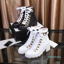 2023 classic Sewing thread increase high Woman Leather shoes Lace up Ribbon belt buckle ankle boot Real leather female rough heel