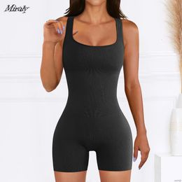 Womens Shapers Square Neck Bodysuit Shaperwear Women Yoga Rompers Workout Ribbed Sleeveless Sport Romper Tummy Control Body Jumpsuit 230905