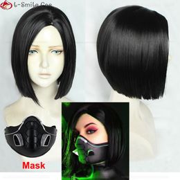 Cosplay Wigs Game Valorant Viper Cosplay Wig Short Straight Black Cosplay Wigs Heat Resistant Synthetic Hair Halloween Role play Wig Cap 230904