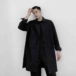 Men's Vests Long Sleeved Black Coat Leisure Handsome Big Pocket Fashion Shirt Work Clothes Loose Autumn Simple 230904