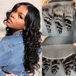 Glamorous Peruvian Hair Loose Wave 13x4 HD Lace Frontal Natural Colour Lace Frontal Closure Cheap Brazilian Malaysian Indian Hair Extension