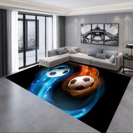 Carpets Cartoon 3D football field printed carpet living room and bedroom decorative carpet children's anti-skid floor mat door mat 230904