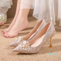 Dress Shoes Wedding Women's Champagne-colored Hexiu Two Wear Flat Comfortable Woman Thick Heel Bride