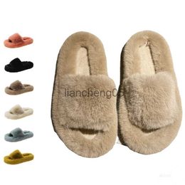 Slippers Fluffy Slippers Furry Fox Fur Fuzzy Plush Cute Super Soft Lovely Woman Men Sabot Flat Comfortable Indoor House Shoe Four Seasons X0905