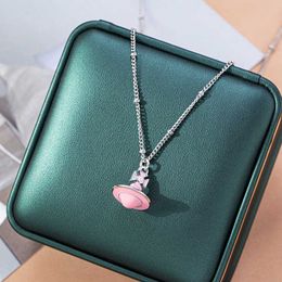 Designer necklace vivi Luxury top High Edition New Paired Pink Dropped Oil Pure Copper Saturn Necklace fashion Accessories Jewellery Valentine's Day romantic gift