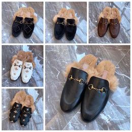 High quality plush slippers horseshoe buckle headband genuine leather flat sole one foot Mueller shoes fashionable and versatile piece