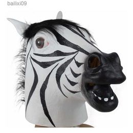 Party Masks Latex Full Head Zebra Mask Halloween Fancy Dress Party Animal Cosplay Carnival Costume Accessories T230905