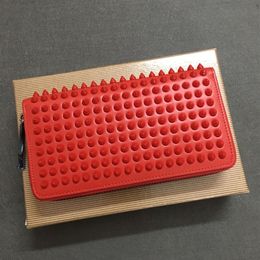 Long Style bags Panelled Spiked Clutch Women Patent Leather Mixed Colour Rivets bag Clutches Lady Long Purses with Spikes Men Walle219F