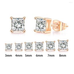 Stud Earrings For Women Squares Clear Zircon Earring Men Various Size Crystals Ear Accessories Earing Jewellry E323