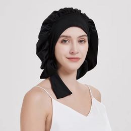 BeanieSkull Caps 100 Mulberry Silk Bonnet Cap Night Bow Knot Round Ladies Hair Care Turban Wrap 19 Momme 230905